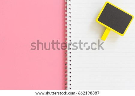 Small Yellow Blackboard (Chalkboard) at Ur Right Corner on Notebook. Copy Space for Text.