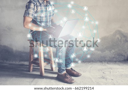 Businessmen use computers network connection concept,Business Concept