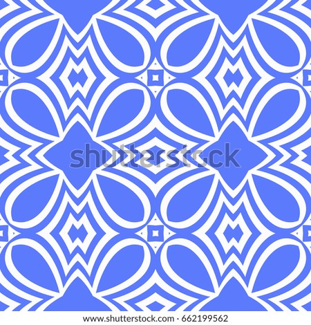 Vector seamless pattern with geometric floral style background. for printing on fabric, paper for scrapbooking, wallpaper, cover, page book. blue, white color
