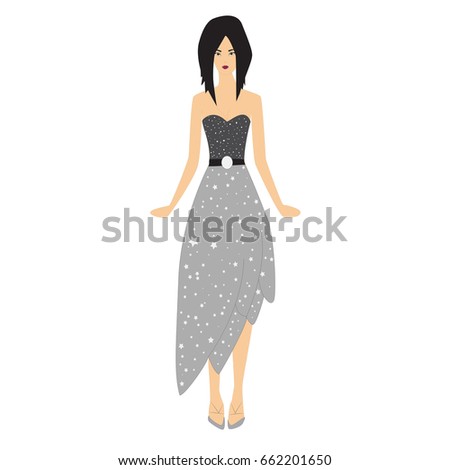 Clip art model with grey pattern dress