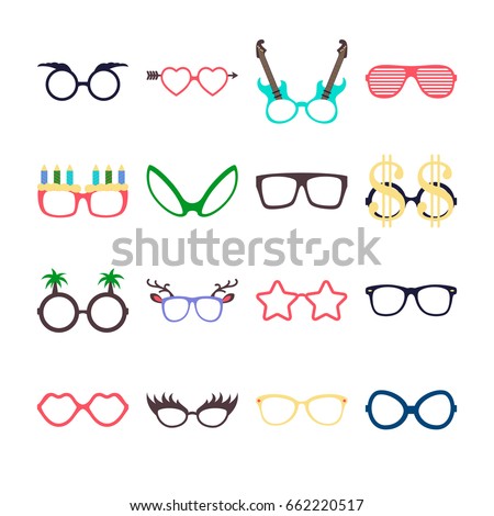 Party colorful sunglasses icon set in flat style isolated on white background. Design templates. EPS18.