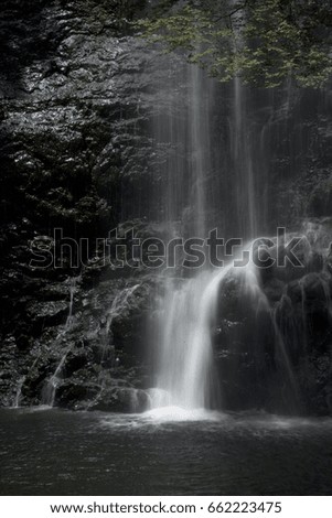 Landscape photography of waterfall with natural background in Japan.