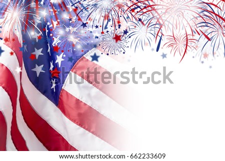 USA flag with firework background for 4 july independence day Royalty-Free Stock Photo #662233609