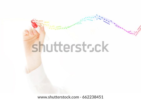 A hand and music of the woman having a pen
