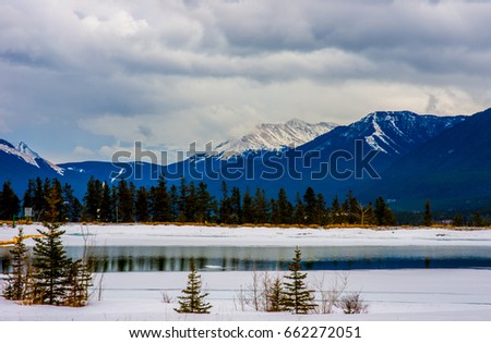 Banff National park winter mountain background landscape in Alberta