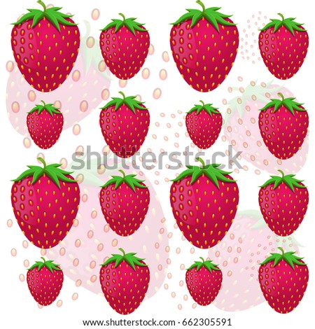 Red strawberry seamless pattern, white background and transparent objects 