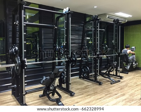 Sport gym interior with fitness machine