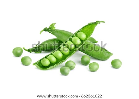 Ripe green peas on a white background. An isolated object.