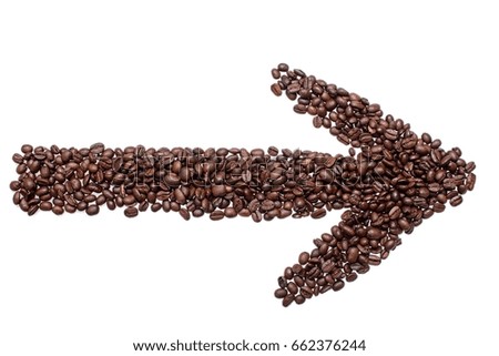 Arrow direction coffee beans, isolated on white background.
