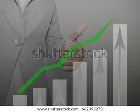 Line and bar graph with thumb up as gray tone.