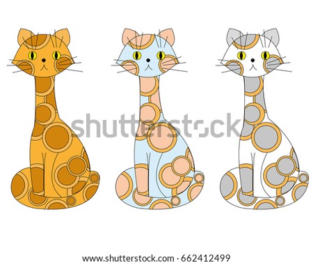 Vector isolated illustration of cartoon cat in different colors