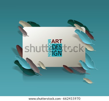 Vector background with paper card and colorful feathers