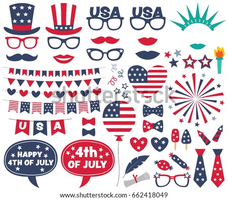 4th of July design elements and photo booth props set