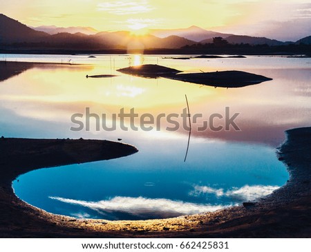 Mountain  lake landscape at sunset beautiful  / Pastel colors tone / soft focus picture