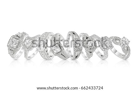 engagement  diamond wedding ring group on white,isolate Royalty-Free Stock Photo #662433724