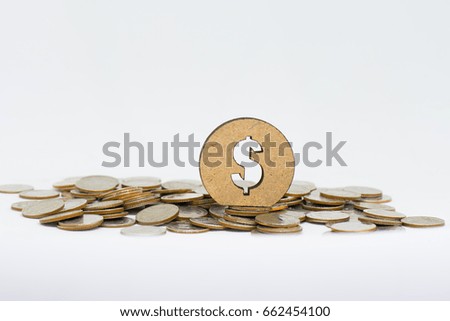 Wooden sign with coin. Investment concept