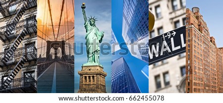 New York, panoramic photo collage, New York landmarks travel and tourism concept 