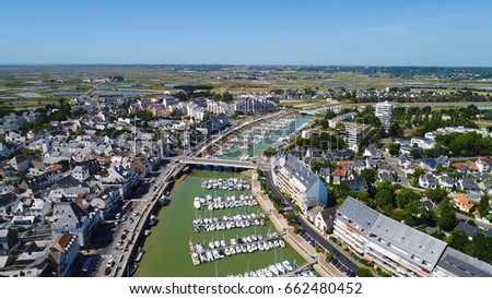 Aerial photography of Le Pouliguen port and city center in Loire Atlantique, France