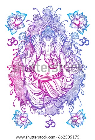Vintage graphic style Lord Ganesha isolated artwork. High-quality vector illustration, tattoo art, yoga, Indian, spa, religion, boho design. Ideal for print, posters, t-shirts textiles