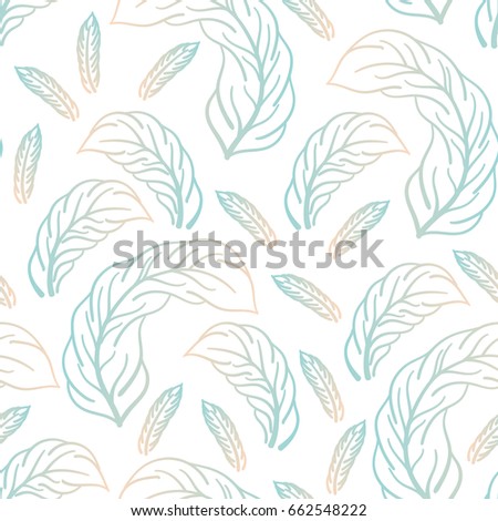 Seamless pattern with feathers on a white background. Vector ornament. Gradient pastel