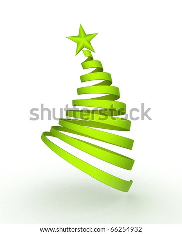3D Illustration of a Green Strip of Ribbon Shaped Like a Christmas Tree