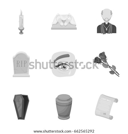 Funeral ceremony, cemetery, coffins, priest.Funeral ceremony icon in set collection on monochrome style vector symbol stock illustration.