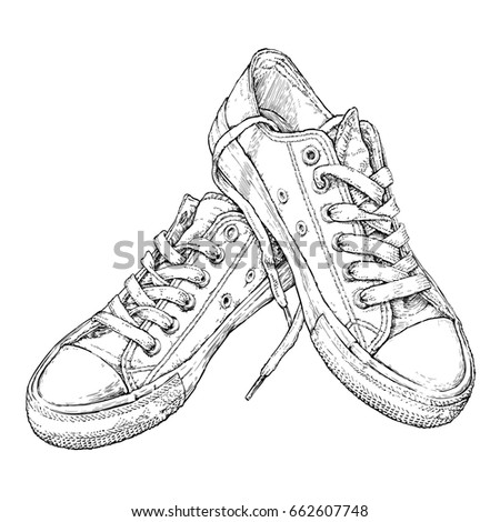 Hand drawn vector illustration with a pair of sneakers. Run Concept.