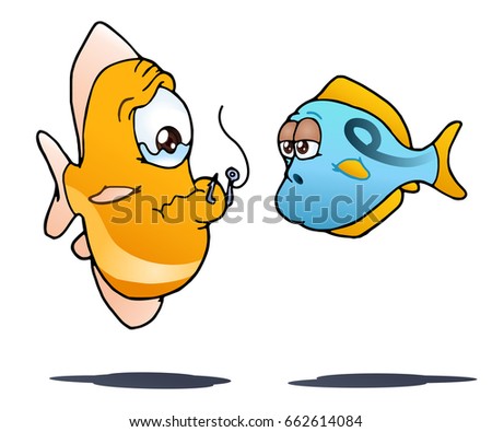 illustration of a fish hurt by fishing hook on isolated white background