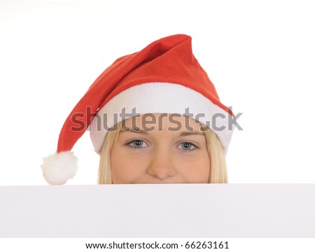 christmas girl with white signboard