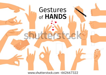 Hands gestures isolated on white background. Colored hand gesture set with manicured nails and good skin vector illustration