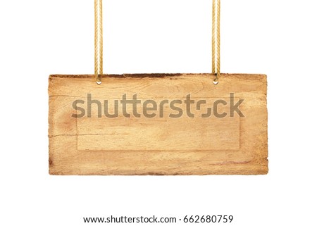 Old wood sign plank with lope isolated on white background