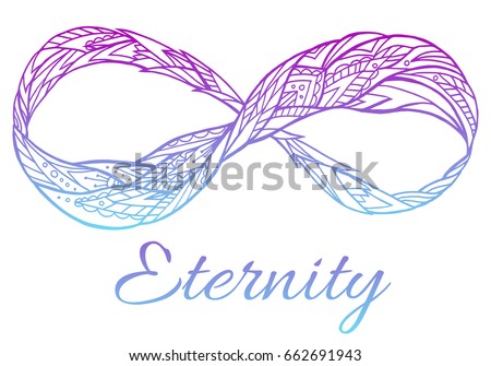 Iillustration of the sign of eternity with a boho pattern and color gradient. Doodle element for print on a T-shirt, sketches of tattoo, invitations and your creativity. Coloring for Adult
