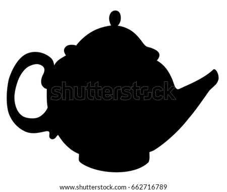 Cartoon hand drawn black teapot silhouette or icon isolated on white background