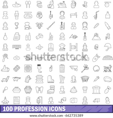 100 profession icons set in outline style for any design  illustration