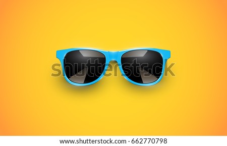 Realistic vector sunglasses on a yellow background, vector illustration Royalty-Free Stock Photo #662770798