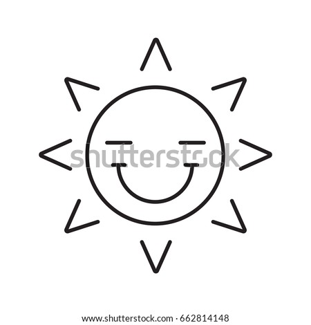 Happy sun smile linear icon. Smiley with closed eyes thin line illustration. Good mood. Emoticon contour symbol. Summertime. Vector isolated outline drawing