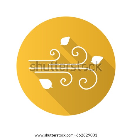 Wind blowing flat design long shadow glyph icon. Windy weather. Vector silhouette illustration