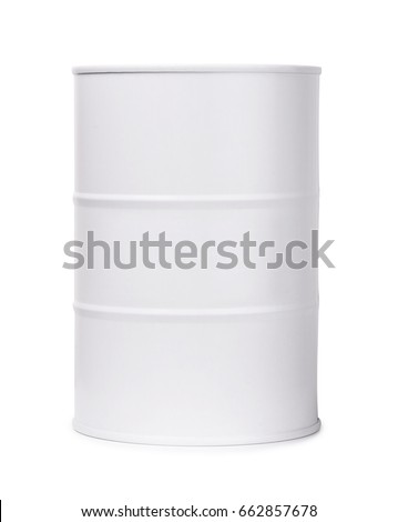White barrel of fuel or chemicals isolated on a white background  Royalty-Free Stock Photo #662857678