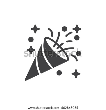 Confetti popper icon vector, filled flat sign, solid pictogram isolated on white. Celebration symbol, logo illustration. Pixel perfect Royalty-Free Stock Photo #662868085
