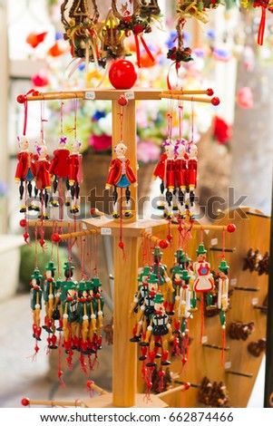 Wooden toys - Army of Nutcrackers and clowns -  at Christmas Market in Salzburg, Austria