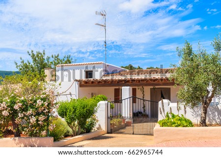 Typical white house in Sant Carles de Peralta village, Ibiza island, Spain