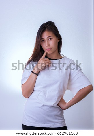 Portrait of Asian beautiful woman without make up on  white background.