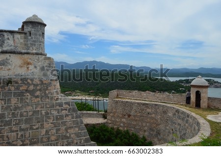 The citadel of San Pedro de la Roca Castle in Santiago de Cuba.  Designed by Giovanni Antonelli in 1637 on behalf of the city governor Pedro de la Roca as a defense against raiding pirates. 