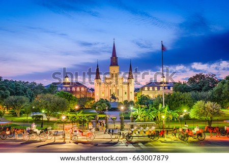 New Orleans, Louisiana, USA at St. Louis Cathedral and Jackson Square.