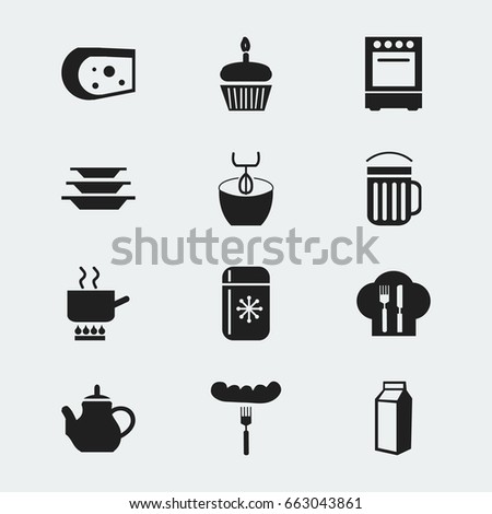 Set Of 12 Editable Restaurant Icons. Includes Symbols Such As Cooking, Hot Dog, Muffin And More. Can Be Used For Web, Mobile, UI And Infographic Design.