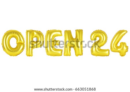 Gold alphabet balloons, open 24 hours, Gold number and letter balloon
