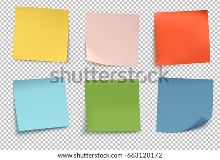 Vector illustration of multicolor post it notes isolated on transparent background Royalty-Free Stock Photo #663120172