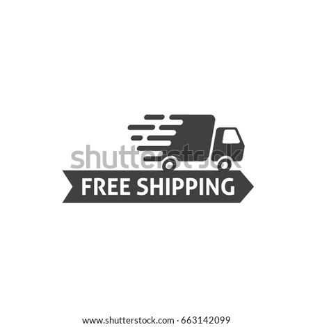 Free shipping icon isolated on white background, flat cartoon free delivery badge clipart image