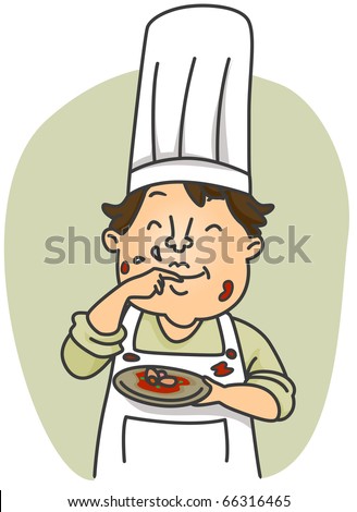 Illustration of a Dirty Chef Tasting the Food He Prepared