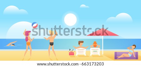 Summer beach landscape. People on the beach